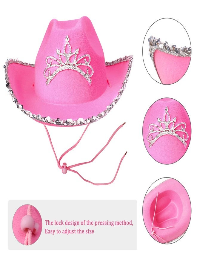 Yewong Pet Pink Cowboy Hat Costume Accessory Set Dog Cat Size Pink Cowgirl Princess Hat with Crown Tiara Bandana/Scarf for Cat Puppy Western Costume Daily Wearing Photo Props (Set A) - Image 2